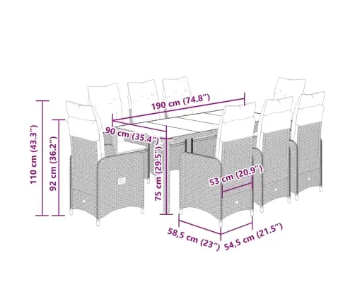 9-Osaline Aia Bistrookomplekt Patjadega, Beež, Polürotang