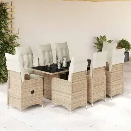 Bistro Komplektas Su Pagalvėlėmis, 9 Dalių, Smėlio, Poliratanas