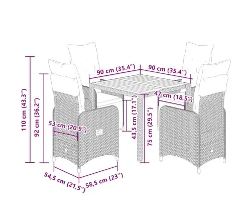 5-Daļīgs Bistro Mēbeļu Komplekts, Matrači, Melna Pe Rotangpalma Vidaxl