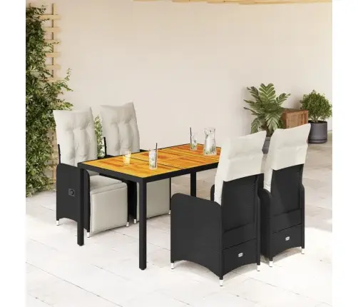 5-Daļīgs Bistro Mēbeļu Komplekts, Matrači, Melna Pe Rotangpalma Vidaxl