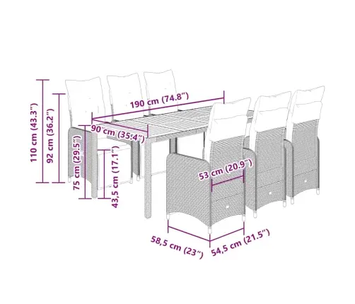 7-Daļīgs Bistro Mēbeļu Komplekts, Matrači, Melna Pe Vidaxl