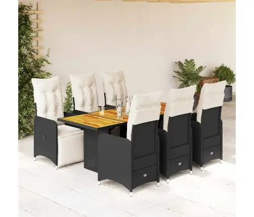 7-Daļīgs Bistro Mēbeļu Komplekts, Matrači, Melna Pe Vidaxl