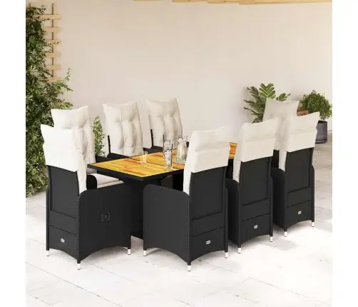 9-Daļīgs Bistro Mēbeļu Komplekts, Matrači, Melna Pe Rotangpalma Vidaxl