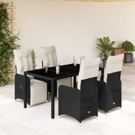Sodo Bistro Komplektas Su Pagalvėmis, 5 Dalių, Juodas, Ratanas