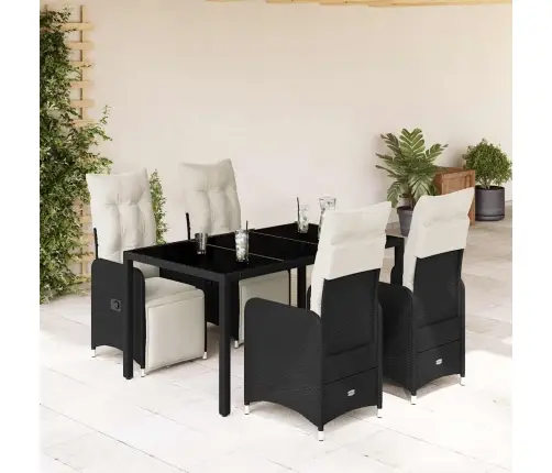 Sodo Bistro Komplektas Su Pagalvėmis, 5 Dalių, Juodas, Ratanas Sodo Bistro Komplektas Su Pagalvėmis, 5 Dalių, Juodas, Ratanas