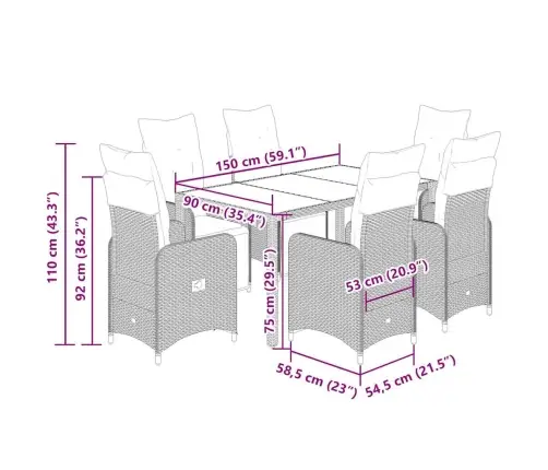 7-Daļīgs Bistro Mēbeļu Komplekts, Matrači, Melna Pe Vidaxl