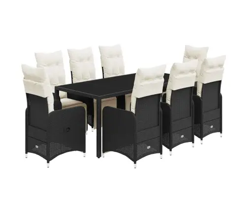 Bistro Komplektas Su Pagalvėlėmis, 9 Dalių, Juodas, Poliratanas