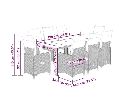 Bistro Komplektas Su Pagalvėlėmis, 9 Dalių, Juodas, Poliratanas