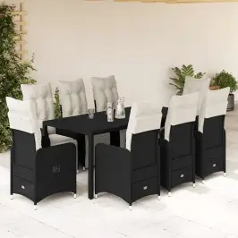 Bistro Komplektas Su Pagalvėlėmis, 9 Dalių, Juodas, Poliratanas