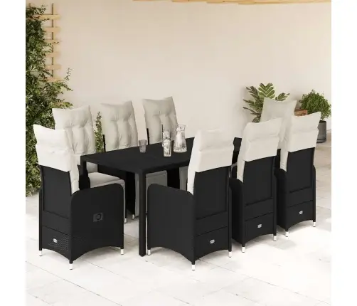 Bistro Komplektas Su Pagalvėlėmis, 9 Dalių, Juodas, Poliratanas