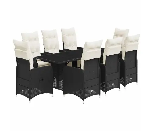 9-Daļīgs Bistro Mēbeļu Komplekts, Matrači, Melna Pe Rotangpalma Vidaxl