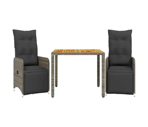 Bistro Komplektas Su Pagalvėlėmis, 3 Dalių, Pilkas, Poliratanas