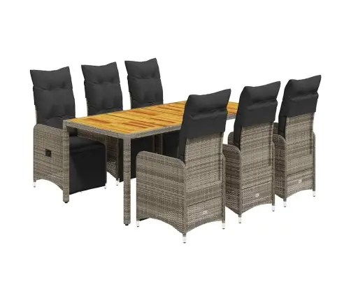 Bistro Komplektas Su Pagalvėlėmis, 7 Dalių, Pilkas, Poliratanas