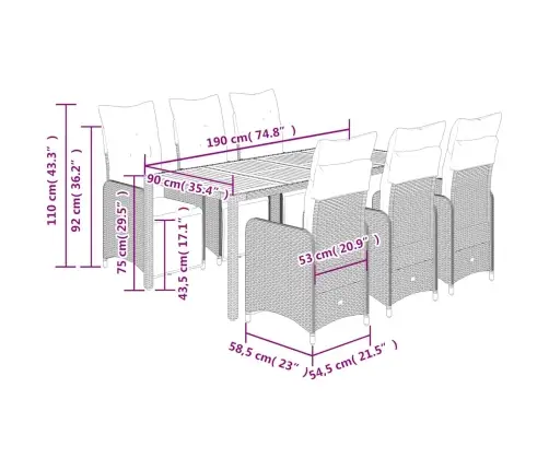 Bistro Komplektas Su Pagalvėlėmis, 7 Dalių, Pilkas, Poliratanas