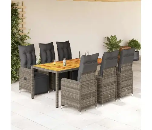 Bistro Komplektas Su Pagalvėlėmis, 7 Dalių, Pilkas, Poliratanas