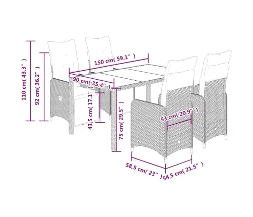 5-Daļīgs Bistro Mēbeļu Komplekts, Matrači, Pelēks Pe Vidaxl