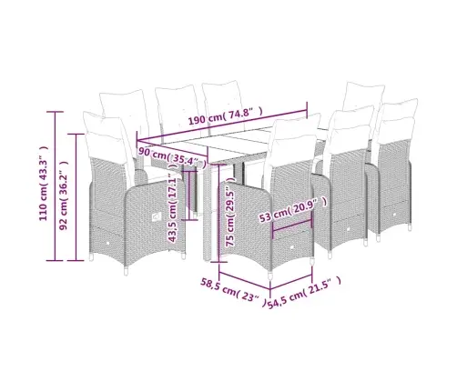 Bistro Komplektas Su Pagalvėlėmis, 9 Dalių, Pilkas, Poliratanas