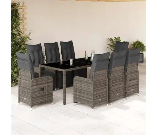 Bistro Komplektas Su Pagalvėlėmis, 9 Dalių, Pilkas, Poliratanas