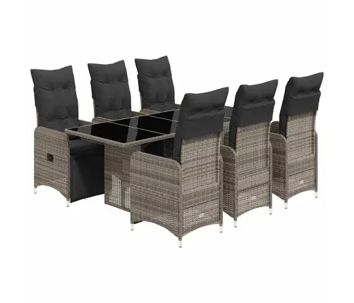 Bistro Komplektas Su Pagalvėlėmis, 7 Dalių, Pilkas, Poliratanas