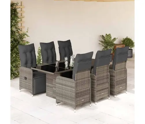 Bistro Komplektas Su Pagalvėlėmis, 7 Dalių, Pilkas, Poliratanas