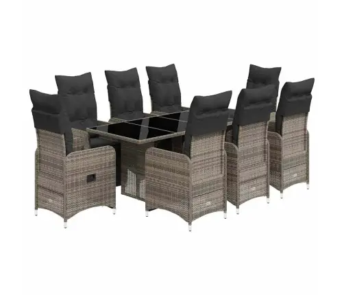 9-Daļīgs Bistro Mēbeļu Komplekts, Matrači, Pelēks Pe Vidaxl