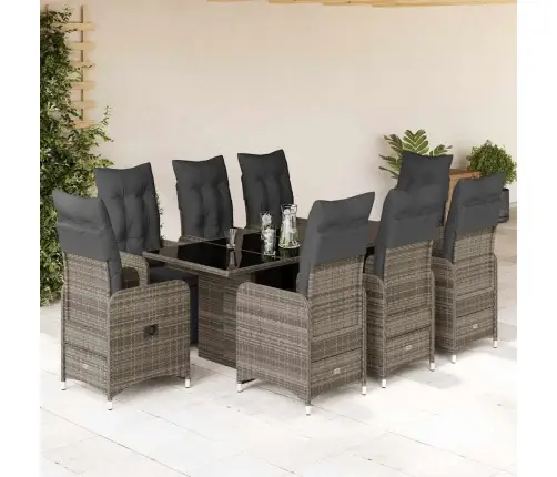 9-Daļīgs Bistro Mēbeļu Komplekts, Matrači, Pelēks Pe Vidaxl