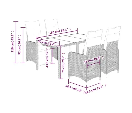 Bistro Komplektas Su Pagalvėlėmis, 5 Dalių, Rudas, Poliratanas