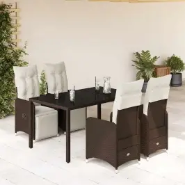 5-Daļīgs Bistro Mēbeļu Komplekts, Matrači, Brūna Pe Rotangpalma Vidaxl