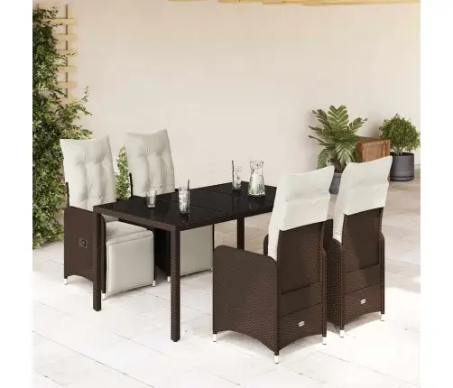 Bistro Komplektas Su Pagalvėlėmis, 5 Dalių, Rudas, Poliratanas