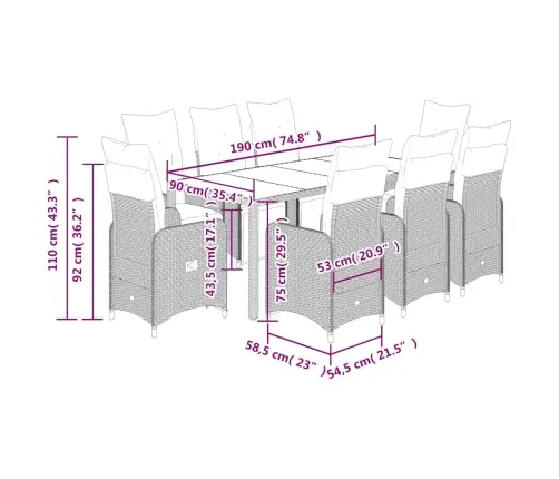 Bistro Komplektas Su Pagalvėlėmis, 9 Dalių, Rudas, Poliratanas