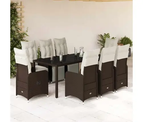 Bistro Komplektas Su Pagalvėlėmis, 9 Dalių, Rudas, Poliratanas