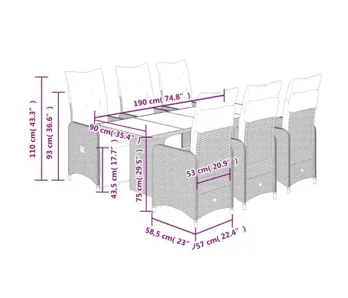 7-Osaline Aia Bistrookomplekt Patjadega, Pruun, Polürotang