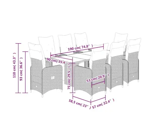 9-Osaline Aia Bistrookomplekt Patjadega, Pruun, Polürotang