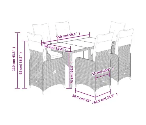 7-Daļīgs Bistro Mēbeļu Komplekts, Matrači, Brūna Pe Vidaxl