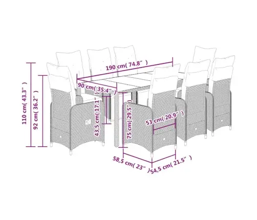 9-Osaline Aia Bistrookomplekt Patjadega, Pruun, Polürotang