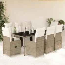 9-Daļīgs Bistro Mēbeļu Komplekts, Matrači, Brūna Pe Rotangpalma Vidaxl