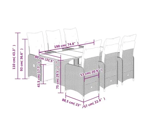 7-Daļīgs Bistro Mēbeļu Komplekts, Matrači, Brūna Pe Vidaxl