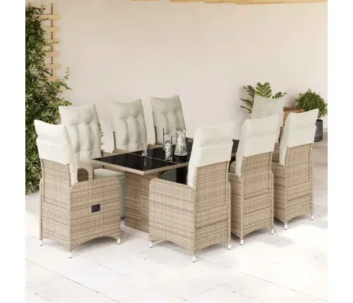 9-Daļīgs Bistro Mēbeļu Komplekts, Matrači, Brūna Pe Rotangpalma Vidaxl