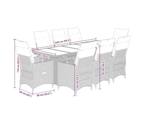 Bistro Komplektas Su Pagalvėlėmis, 9 Dalių, Juodas, Poliratanas