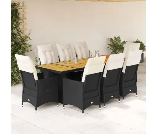 Bistro Komplektas Su Pagalvėlėmis, 9 Dalių, Juodas, Poliratanas