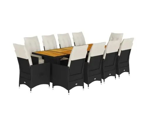 11Daļīgs Bistro Mēbeļu Komplekts Matrači, Melna, Pe Rotangpalma Vidaxl