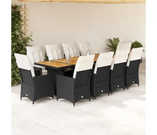 11Daļīgs Bistro Mēbeļu Komplekts, Matrači, Melna Pe Rotangpalma Vidaxl