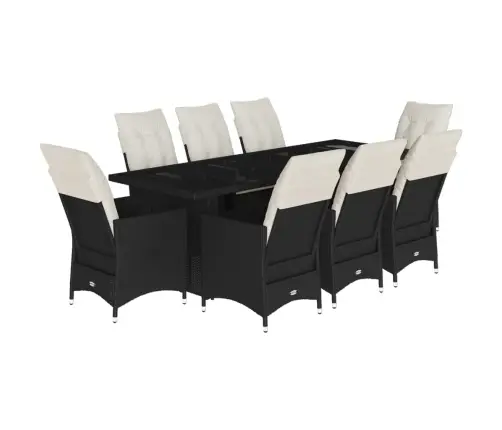 Bistro Komplektas Su Pagalvėlėmis, 9 Dalių, Juodas, Poliratanas