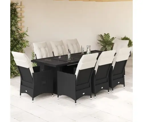 Bistro Komplektas Su Pagalvėlėmis, 9 Dalių, Juodas, Poliratanas