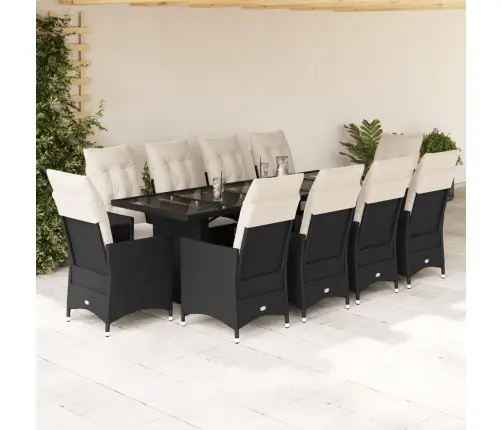 11Daļīgs Bistro Mēbeļu Komplekts, Matrači, Melna Pe Rotangpalma Vidaxl
