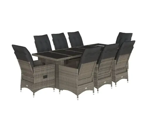 9-Daļīgs Bistro Mēbeļu Komplekts, Matrači, Pelēks Pe Vidaxl