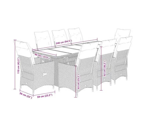 9-Daļīgs Bistro Mēbeļu Komplekts, Matrači, Pelēks Pe Vidaxl