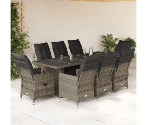 9-Daļīgs Bistro Mēbeļu Komplekts, Matrači, Pelēks Pe Vidaxl