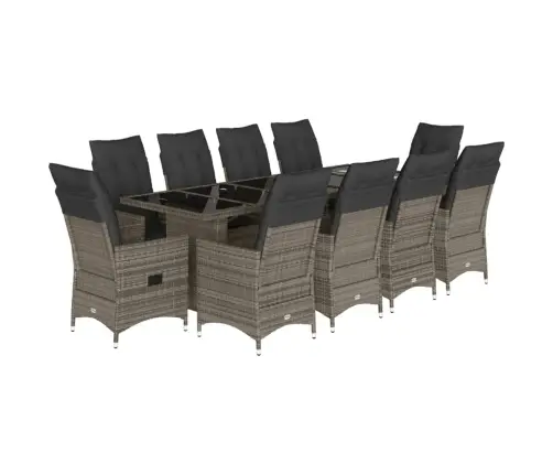 Bistro Komplektas Su Pagalvėmis, 11 Dalių, Pilkas, Poliratanas