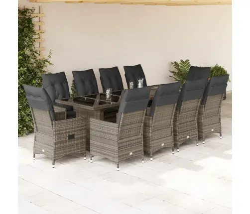 Bistro Komplektas Su Pagalvėmis, 11 Dalių, Pilkas, Poliratanas